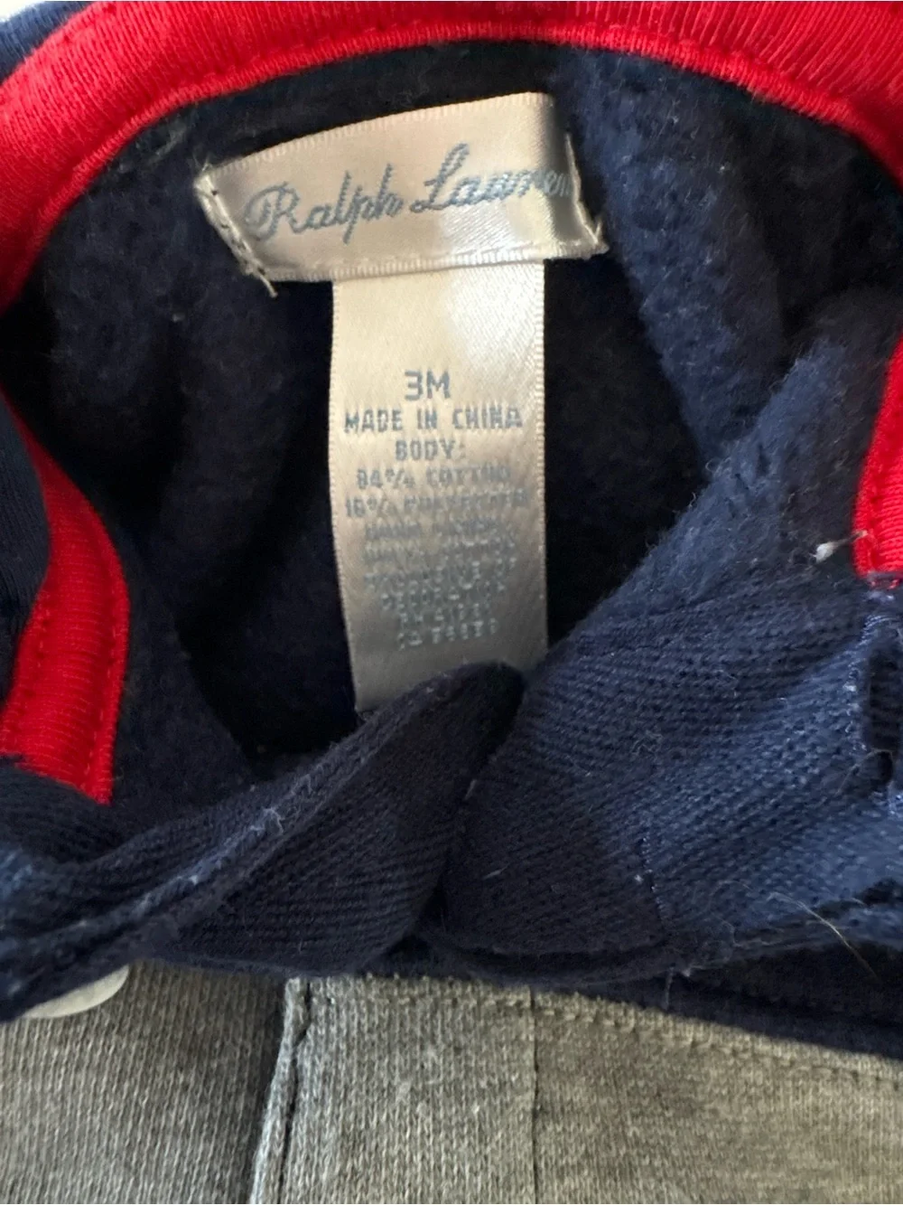 Ralph Lauren Baby Hooded Coverall One Piece Romper 0-3 3 Months Navy Gray Polo